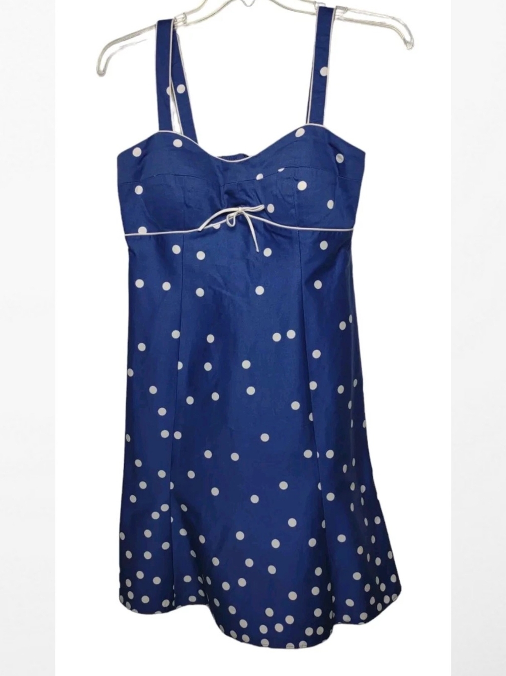 R&K Originals Blue White Polka Dot Sundress with Contrast Trim